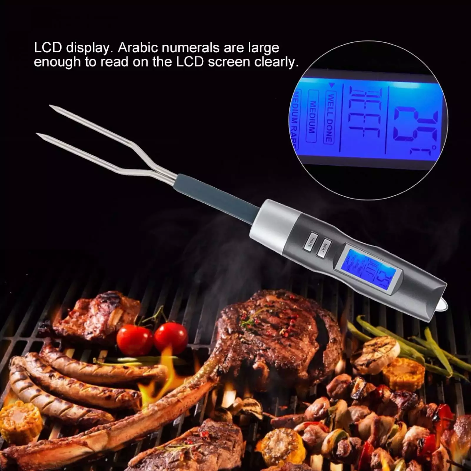 Greensen Digital BBQ Meat Thermometer Fork LCD Display Zerodis
