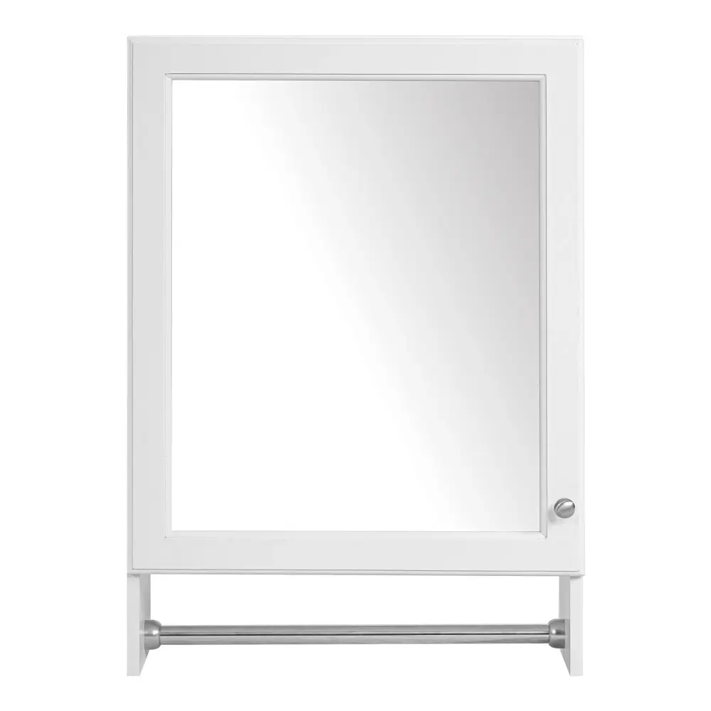 3 1 Wall Mounted Bathroom Mirror Cabinet Customizable Shelf, Soft Close Door, Mirror & Towel Bar - White