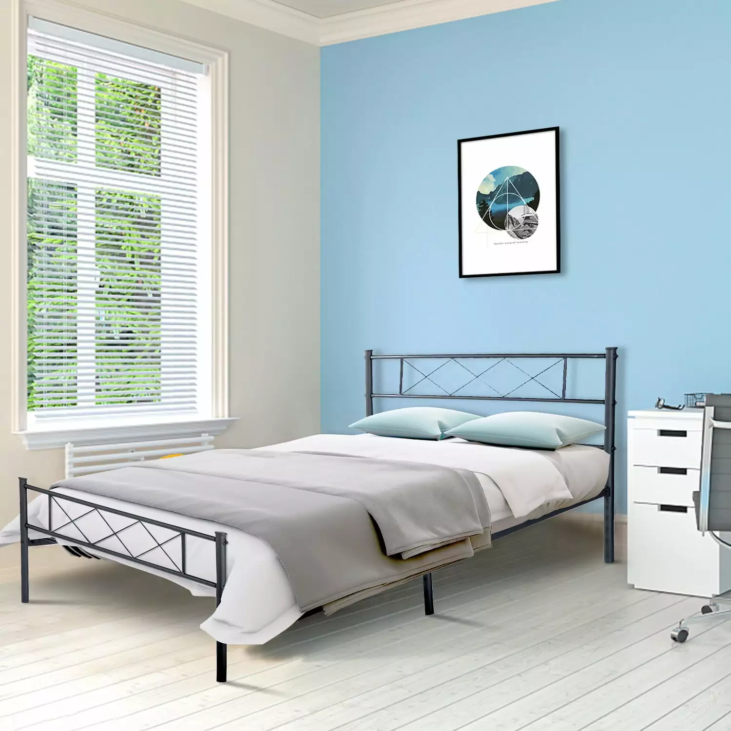 Metal Bed Frame Headboard and Footboard Platform Under Bed Storage Twin Size Black DEWINNER