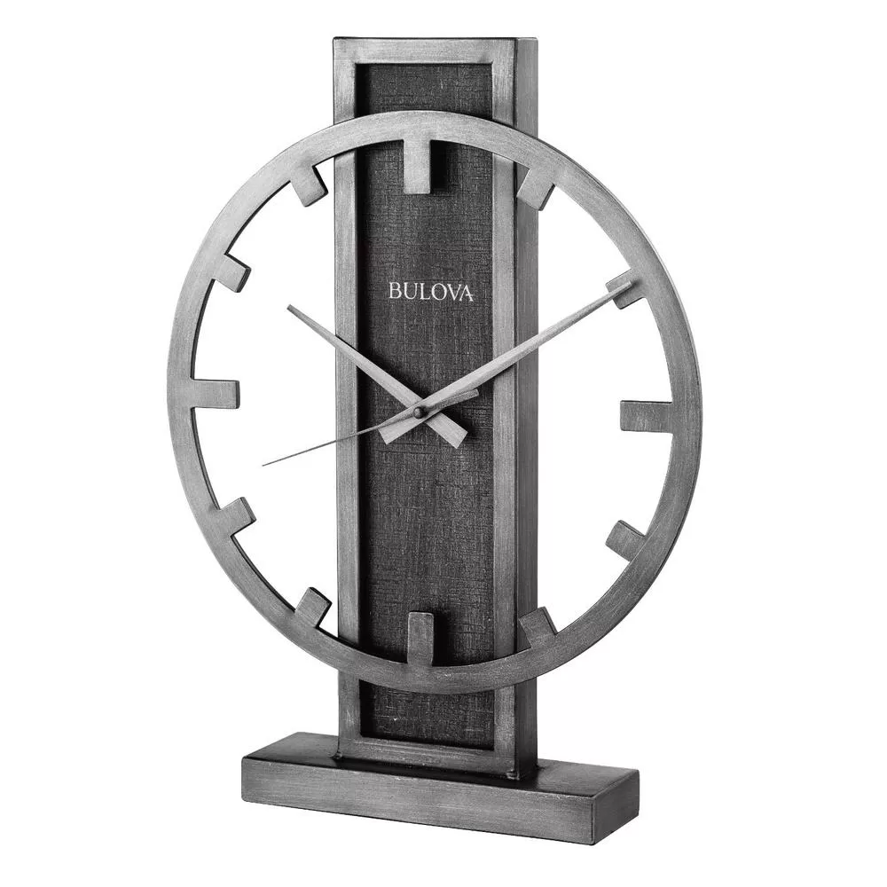 Bulova Contemporary Table Clock Silver Tone Metal Case