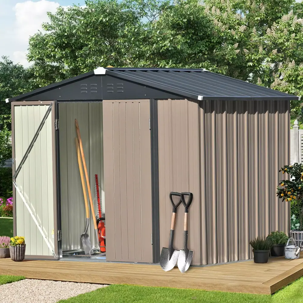 8FT X 6FT Outdoor Metal Storage Shed Lockable Doors Foundation Frame Bike Patio Lawn Backyard 5