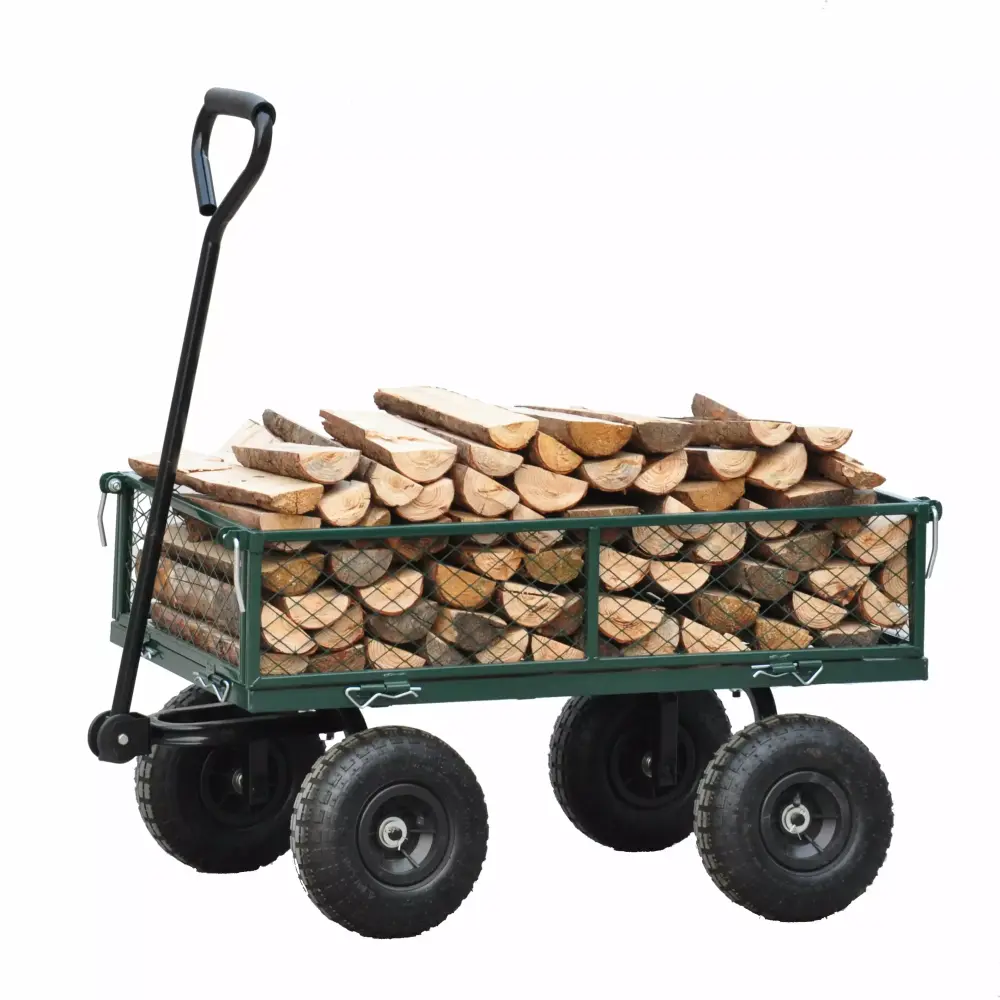 Garden Cart Removable Mesh Sides and 550 Lbs Capacity Utility Trolley Metal Wagon
