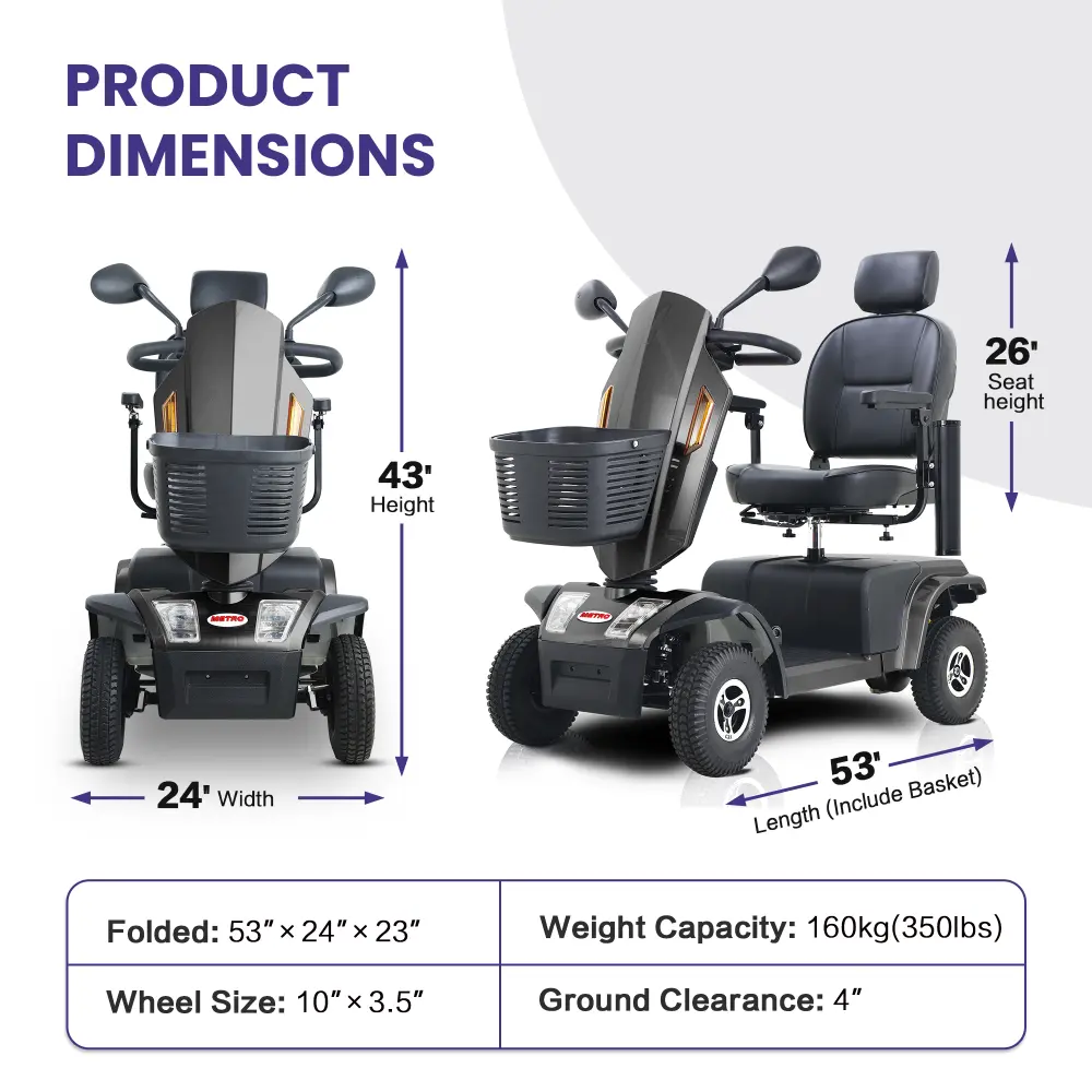 S500 Black Heavy Duty Mobility Scooter Black Metal metro mobility