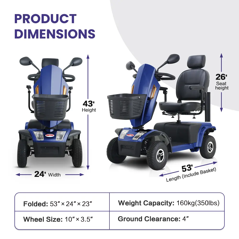 S500 Blue Heavy Duty Mobility Scooter Blue Metallic Electric Wheelchair Adults metro mobility