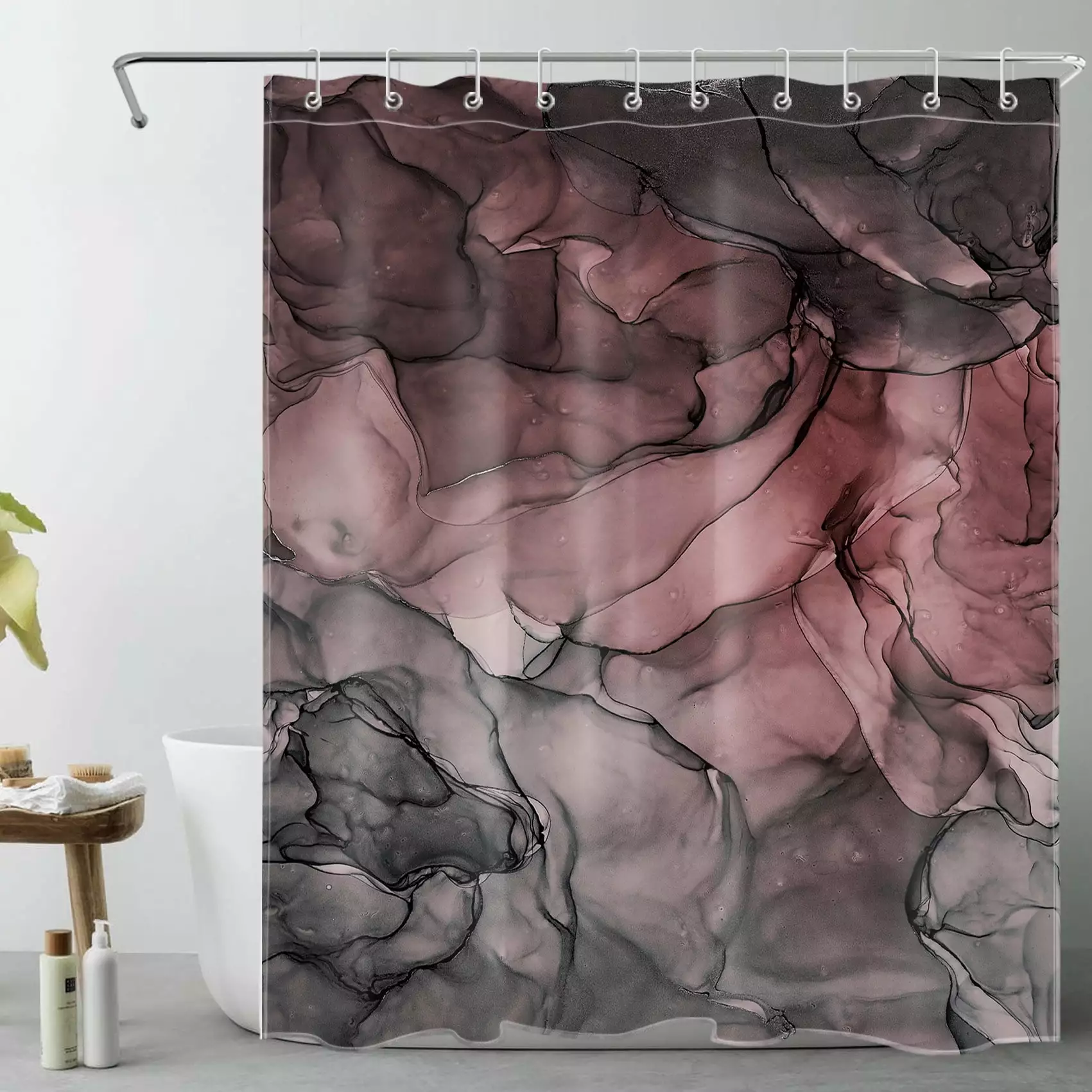Abstract Marble Shower Curtain - Pink Black Marble Texture Modern Art Bathroom Decor 60x72in HVEST