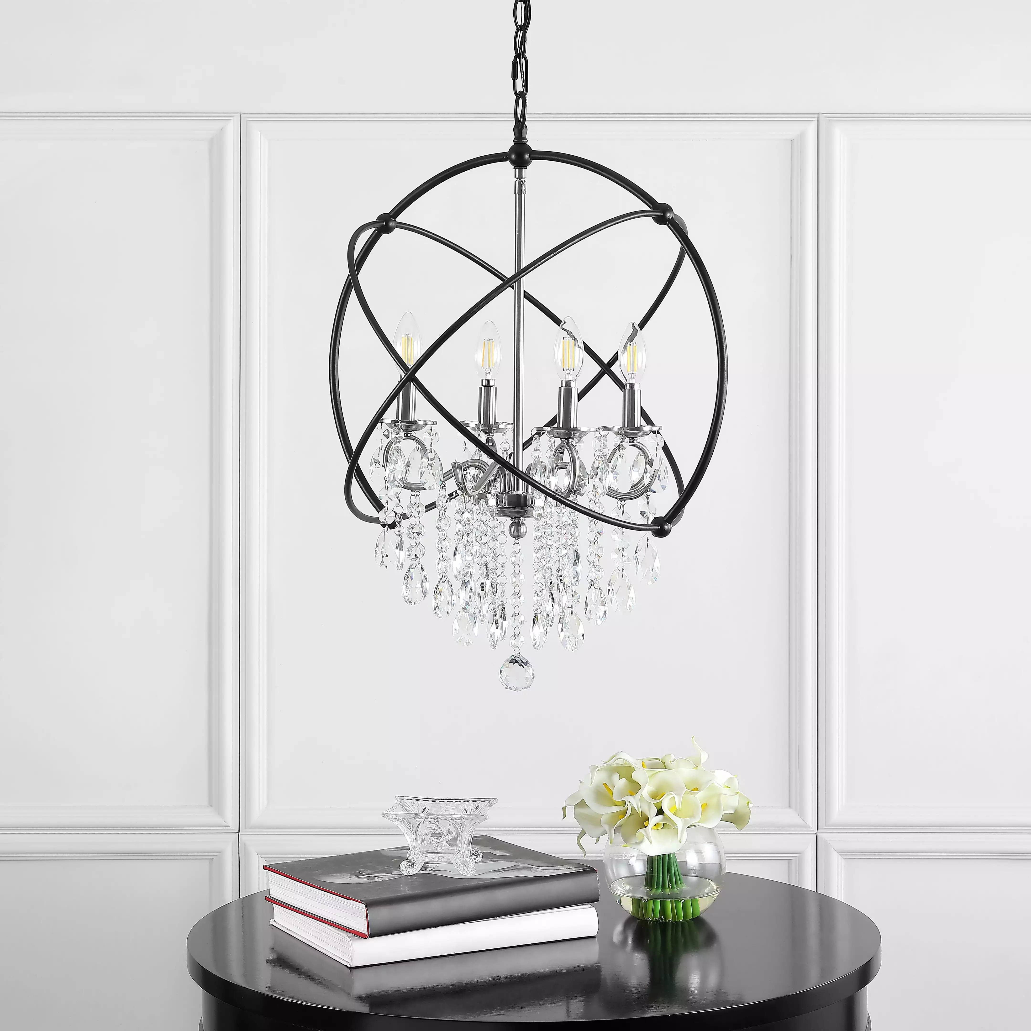 SAFAVIEH Sabina 4 Light Mid-Century Modern Pendant Nickel and Black Dining Room