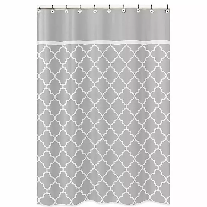 Trellis Gray and White Gatherion Shower Curtain Modern Fabric Bathroom Decor Hooks Sweet Jojo Designs