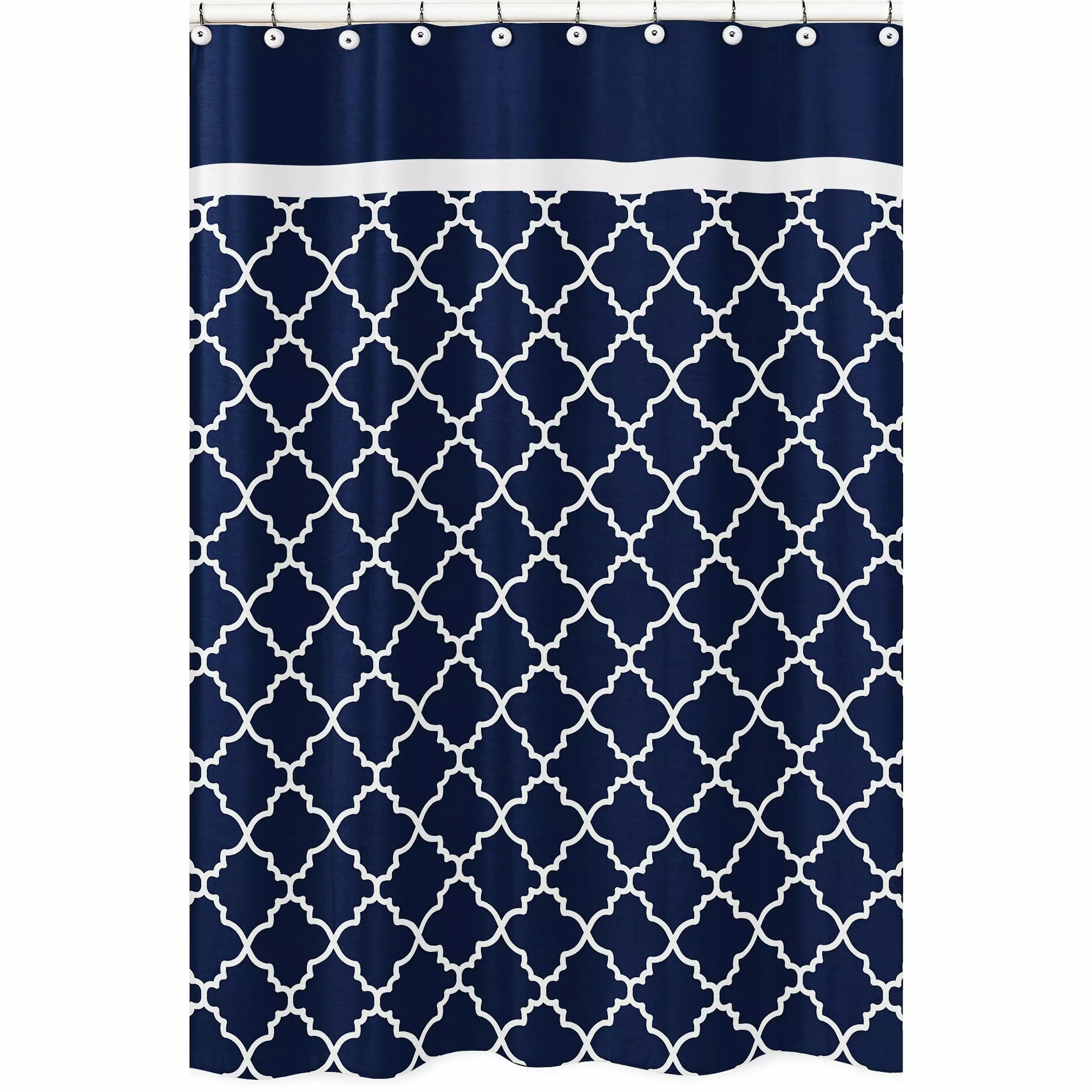 Trellis Navy Blue and White Gatherion Shower Curtain Sweet Jojo Designs