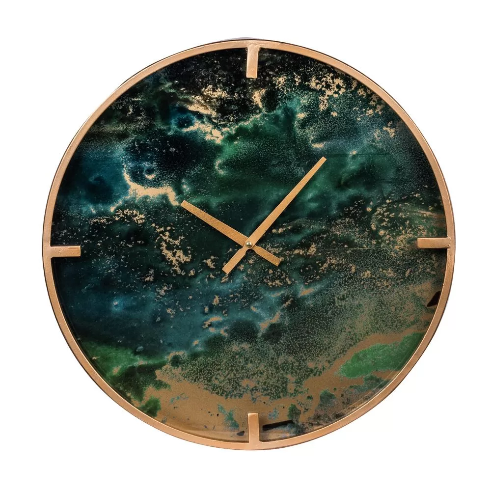 & B Home Green Organic Elements Modern Chic Wall Clock Wooden Frame