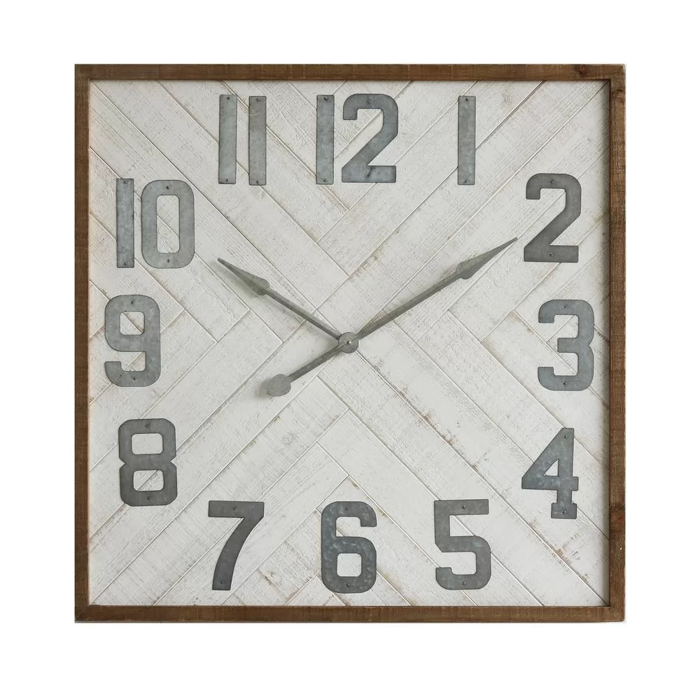 3R Studios Grey Square Wood and Metal Wall Clock Minimalist Design