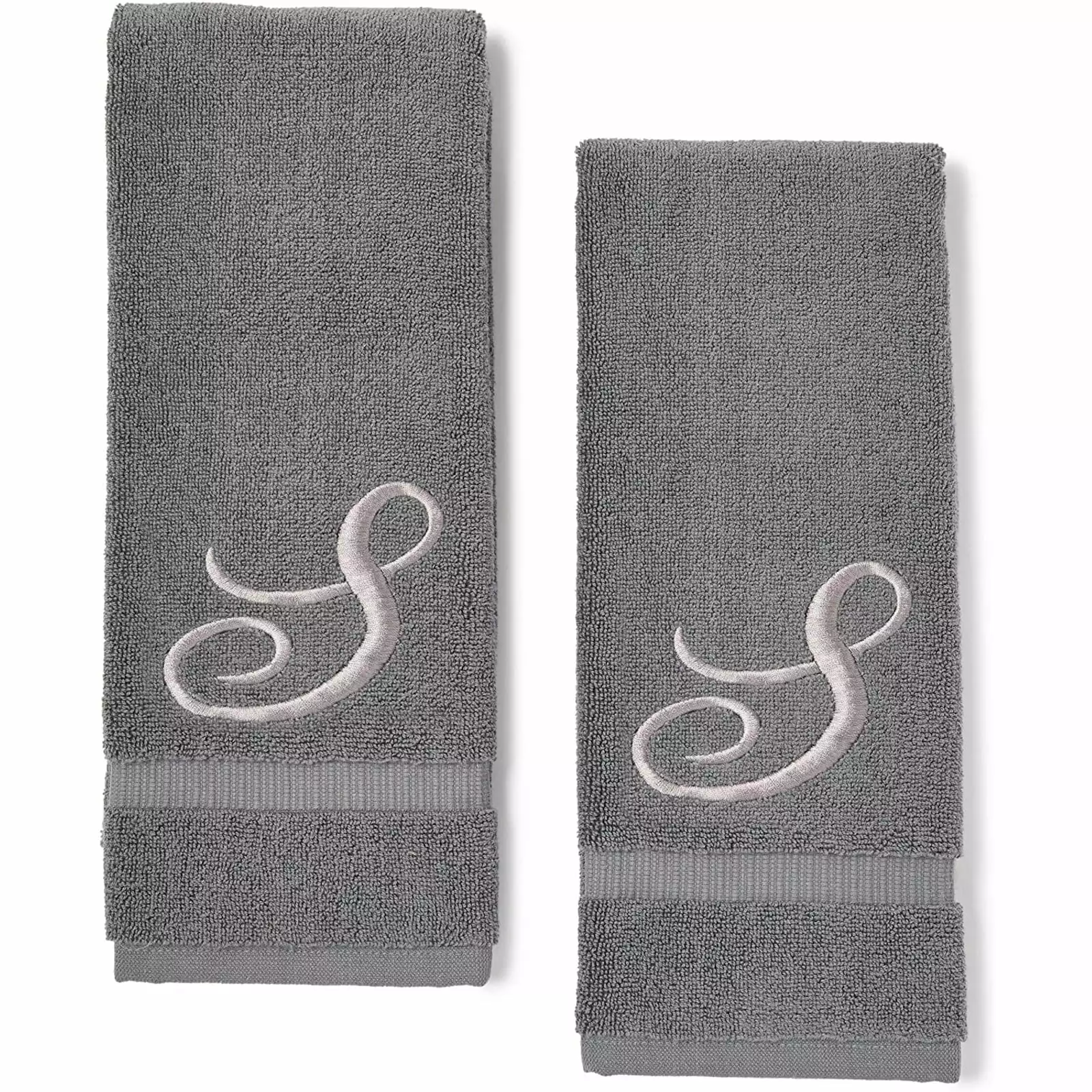 2 Pack Letter S Monogrammed Hand Towels Gray Cotton Hand Towels Silver Embroidered Initial S 16 x 30 Inches Juvale