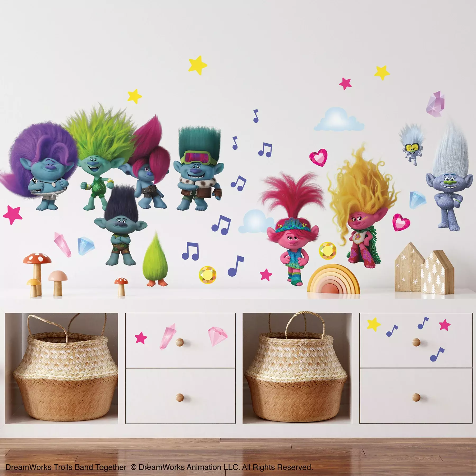 Dreamworks Trolls 3 Band Together 31 Glitter Wall Decals Kids Favorite Room Stickers RoomMates