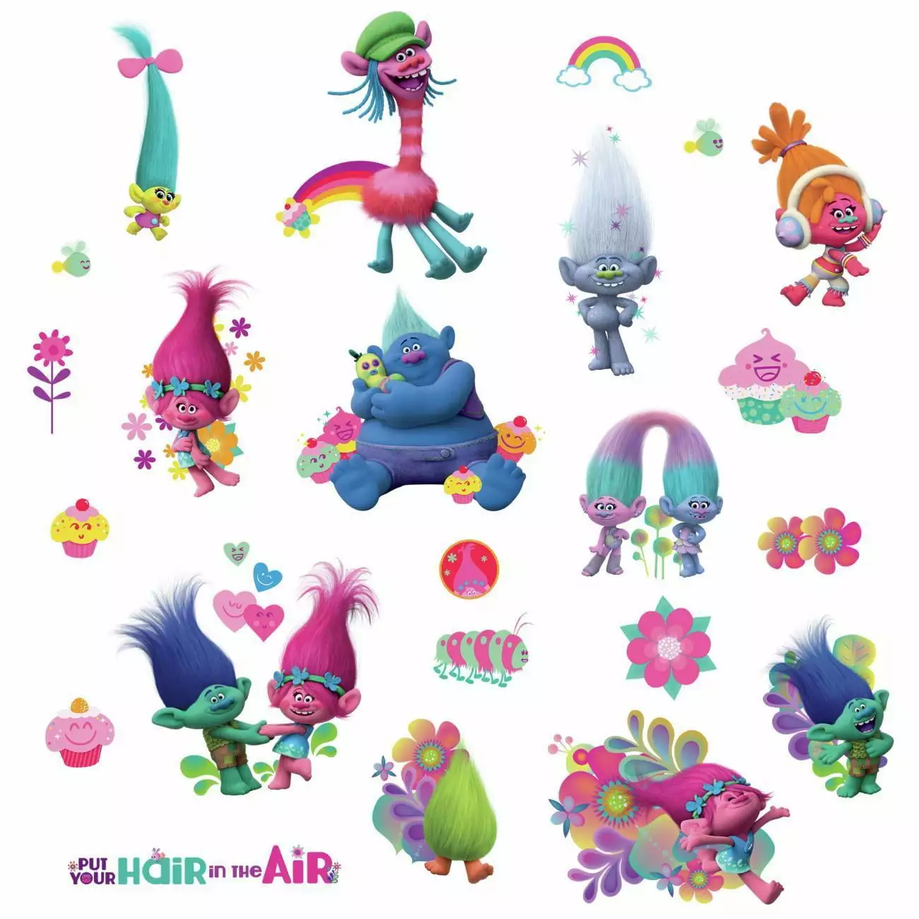 Trolls Movie Peel and Stick Wall Decals Glitter Fun Kids Room Stickers RoomMates
