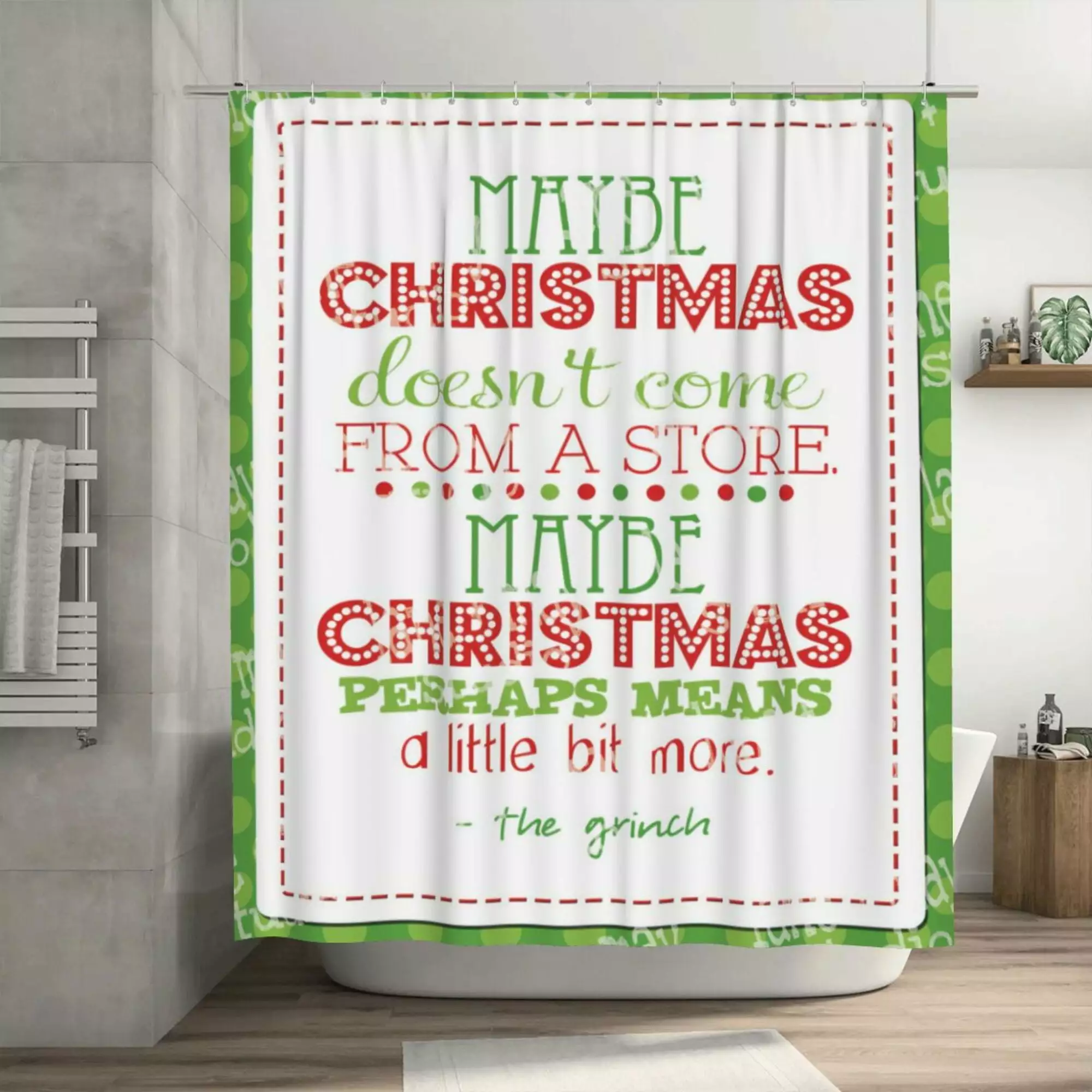 Grinch Shower Curtain 72x72 Inch Waterproof Fabric Cute Farmhouse Bath Decor Washable 12 Hooks sozcbuk