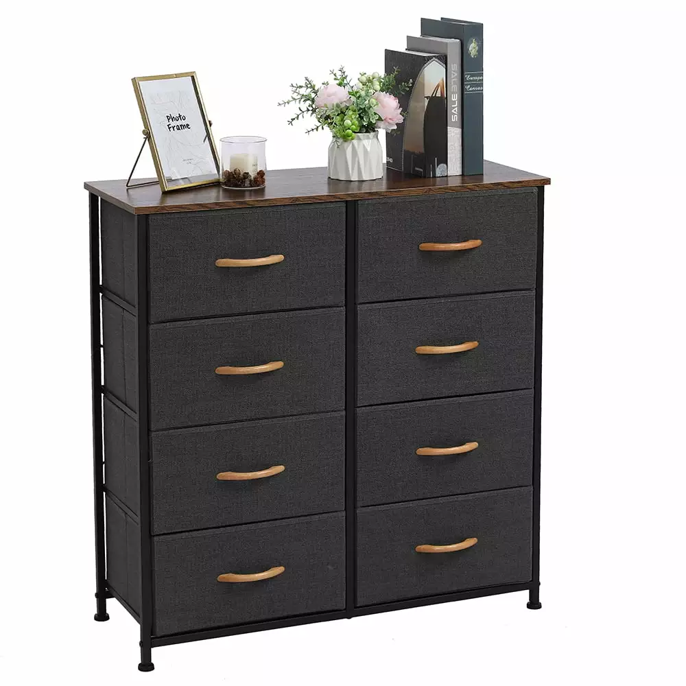 Veryke 4-Tier Metal Frame 8-Drawer Dresser Wooden Tabletop Bedroom Storage Dark Gray