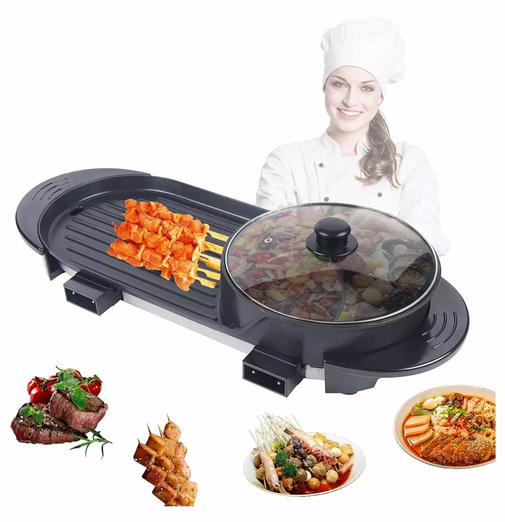Electric 2 1 Hot Pot Barbecue Grill. LzerLyh Non-stick Teppanyaki Pan Soup Multifunctional Anti-dry Korean 3.6L Capacity D...