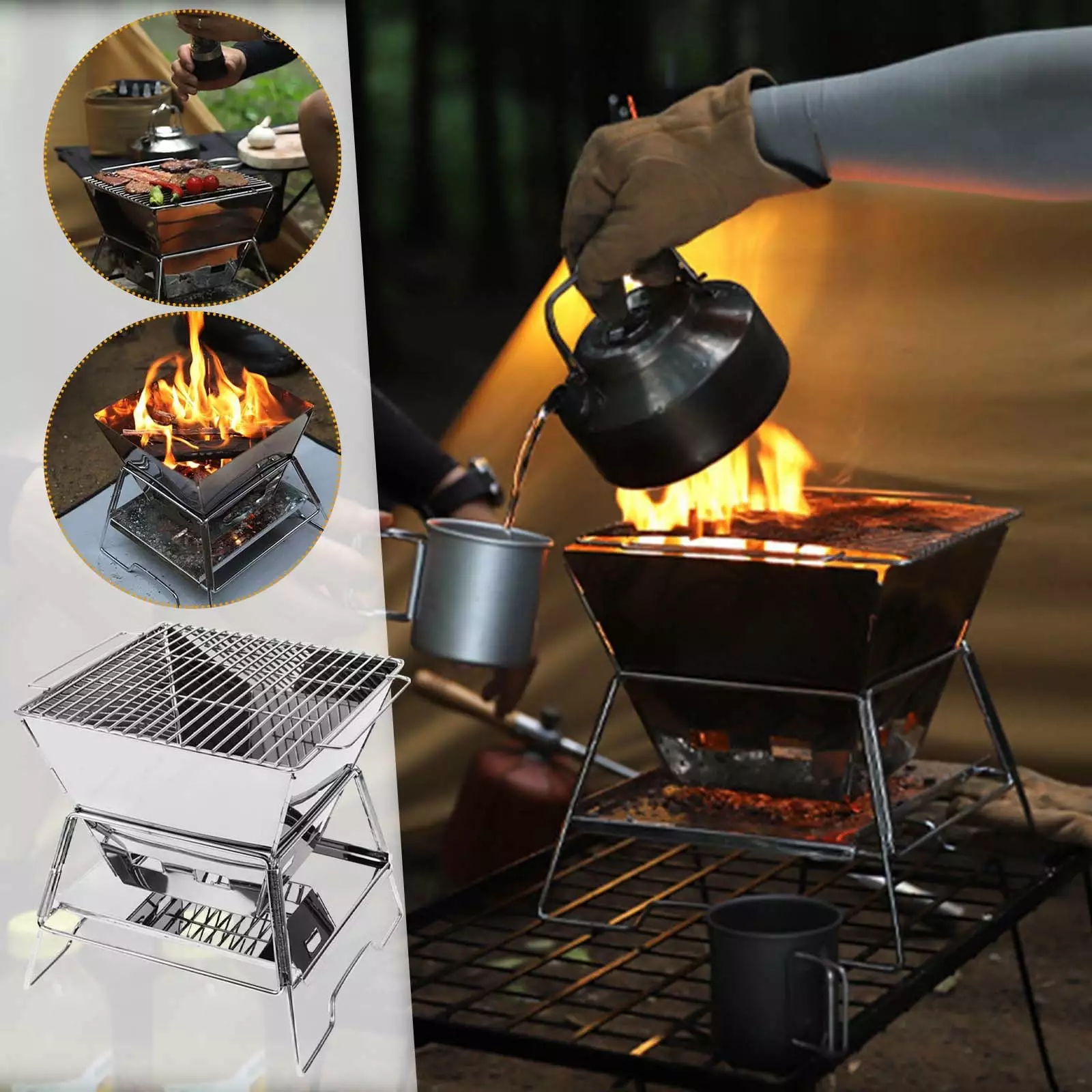 Aaihamo Multi-functional BBQ Grill Outdoor Camping Fire Table Charcoal Barbecue Akmoler