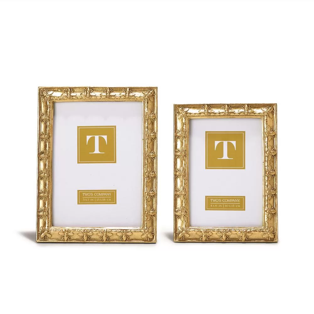 Two's Company Bee-utiful Gold Resin Picture Frames Set 2 4x6 and 5x7
