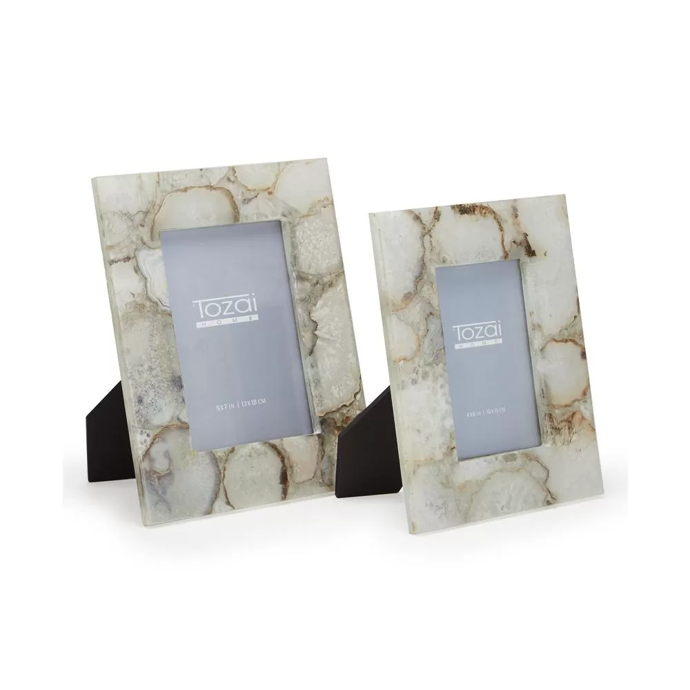 Two's Company Natural Agate Grey Picture Frames Set 2 Gift Box 4x6 and 5x7
