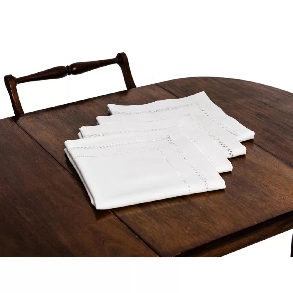 Xia Home Fashions 20 x 20 Inch Handmade Double Hemstitch Easy Care Napkin White 4-Set