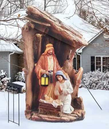Wooden Carved Noiseless Night Lighted Outdoor Nativity