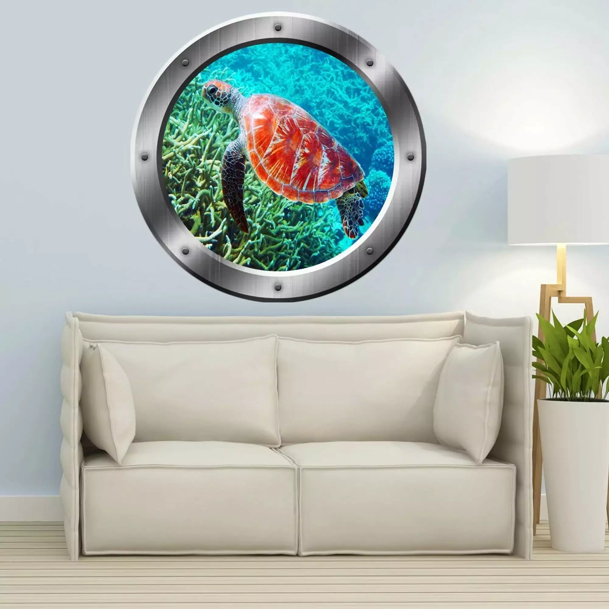 VWAQ Sea Turtle Wall Decal Ship Window Porthole Sticker Sea Life Decor