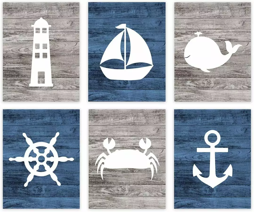 Koyal Wholesale Nautical Theme Nursery Hanging Wall Art Rustic Blue Wood Anchor Decor