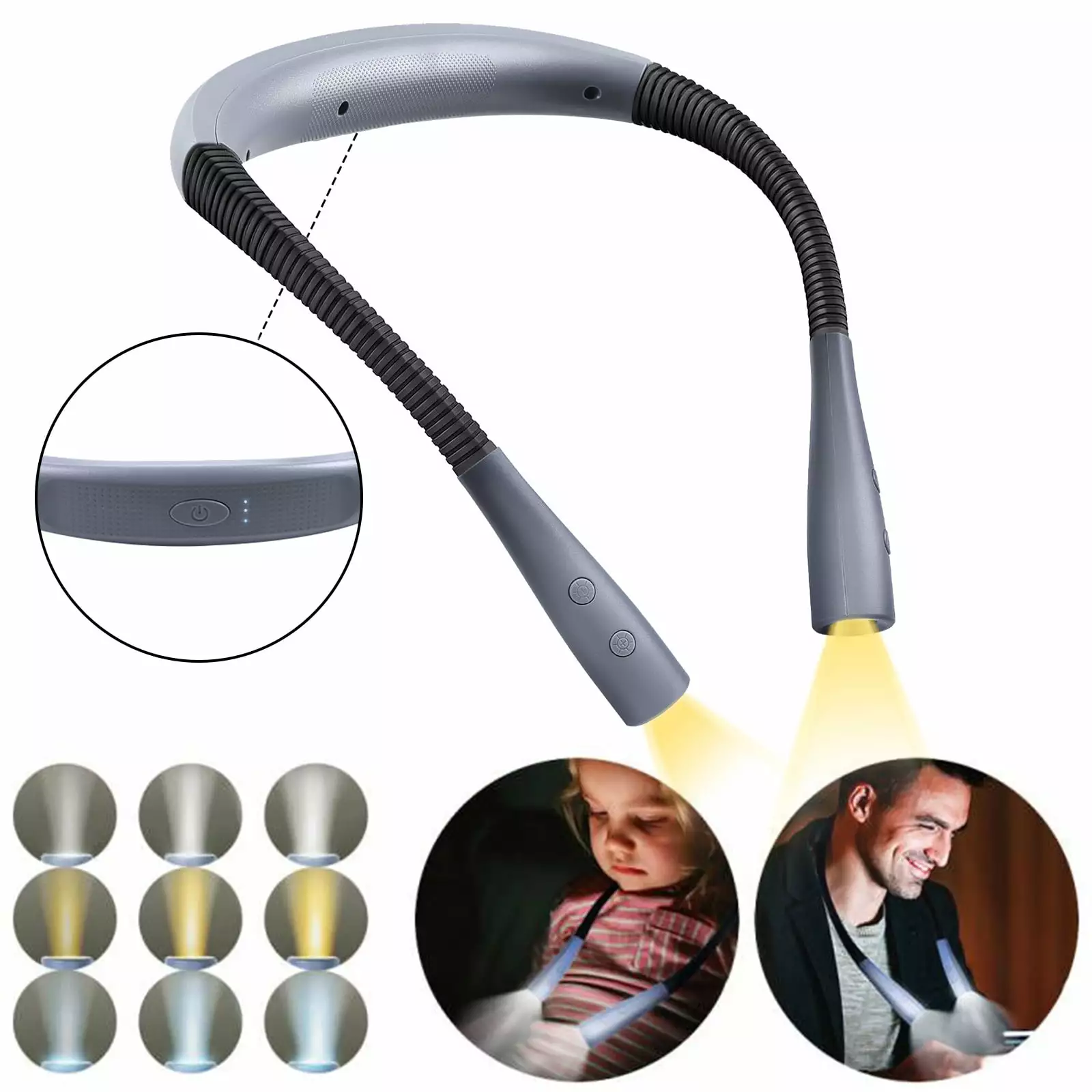 Haokaini LED Neck Reading Light Rechargeable Book Lights Reading Bed 3 Light Modes Travel-friendly
