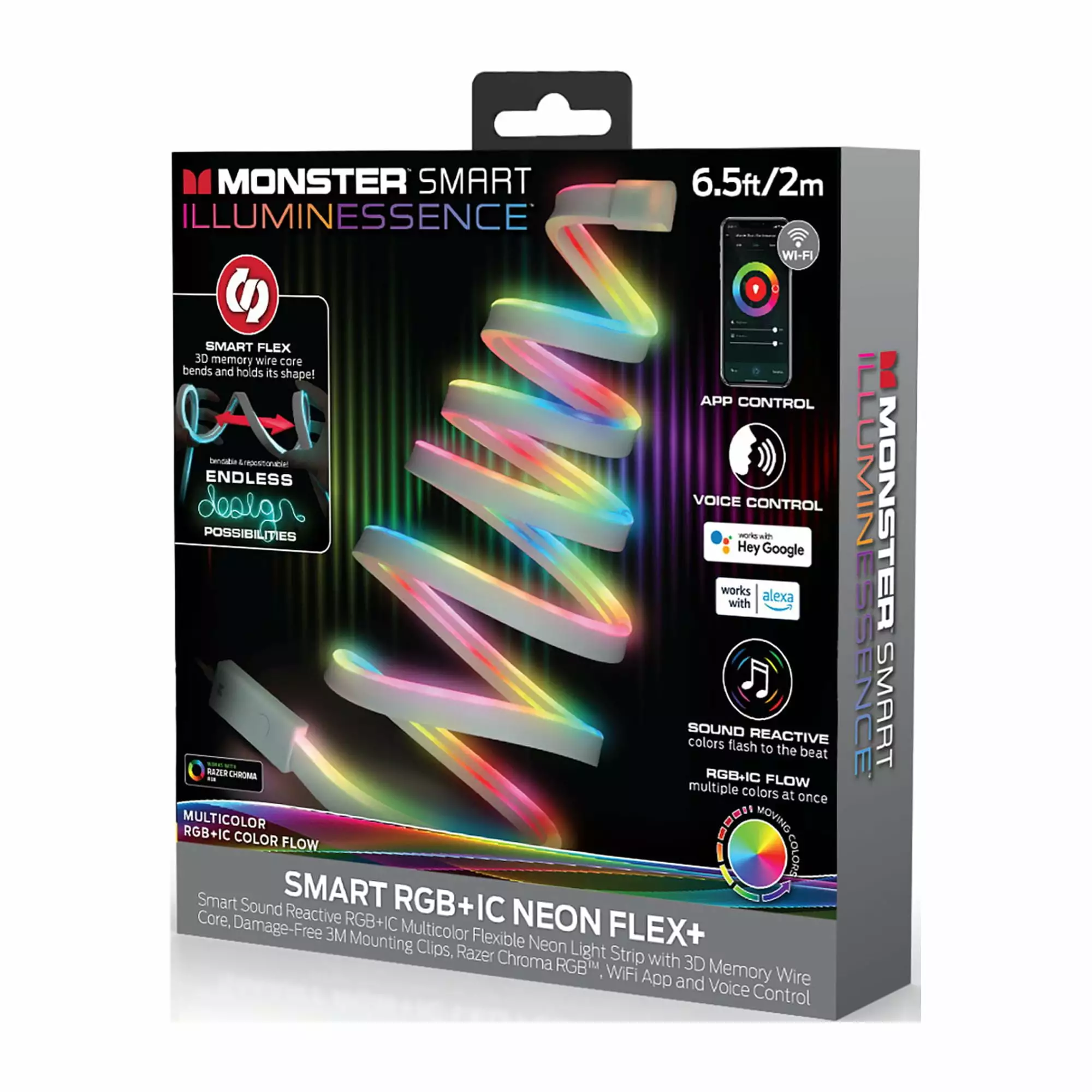Monster LED Intelligent 6.5ft Neon Flex Light Strip 3D Memory Wire Core Flow