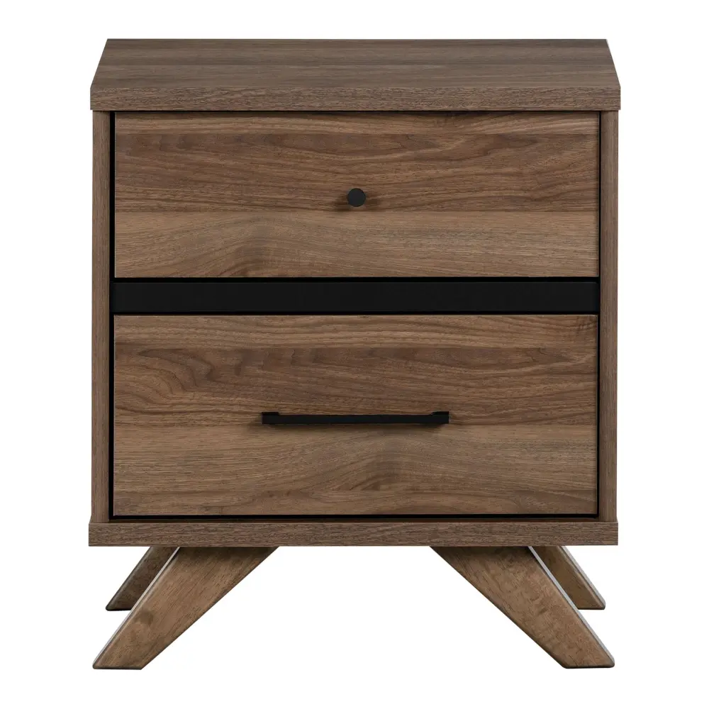 2-Drawer Nightstand - Flam Natural Walnut and Matte Jet-black