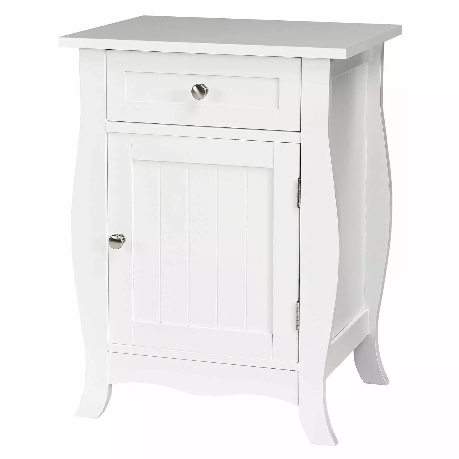 Giantex End Table Accent Storage Floor Cabinet Wooden Nightstand Drawer and Single-Door White