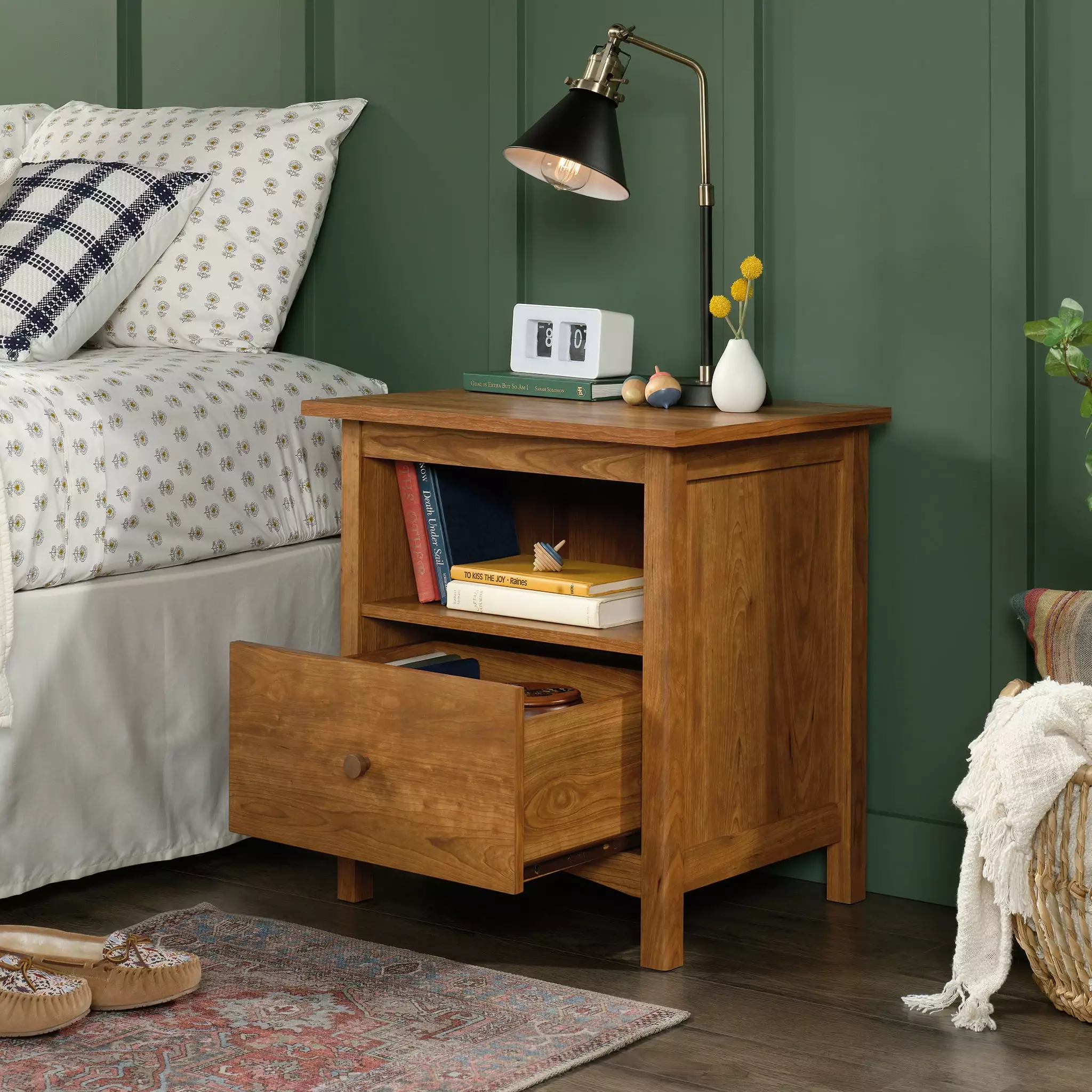 Sauder Union Plain Nightstand Drawer Prairie Cherry Finish