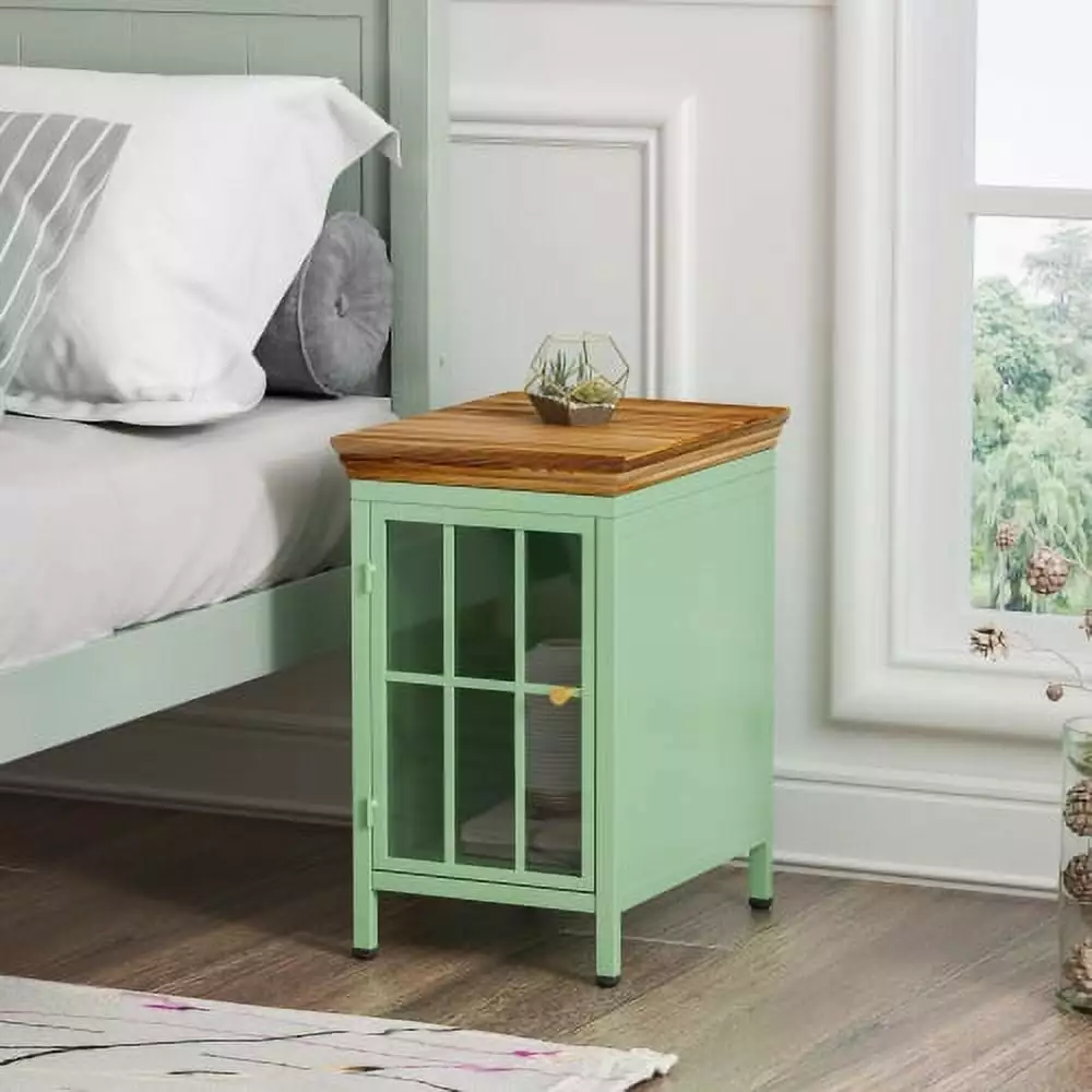 20 Inch Night Stand Mint Green Solid Wood Top Storage Cabinet Bedroom YASI