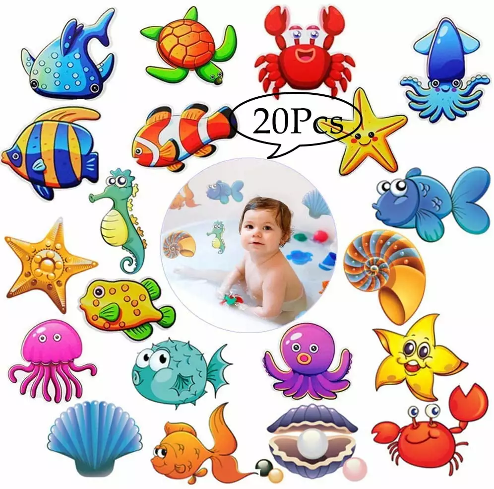 Amerteer 20 PCS Anti Slip Stickers Cute Sea Creature Non Slip Stickers Bathtub Shower Safety Decals