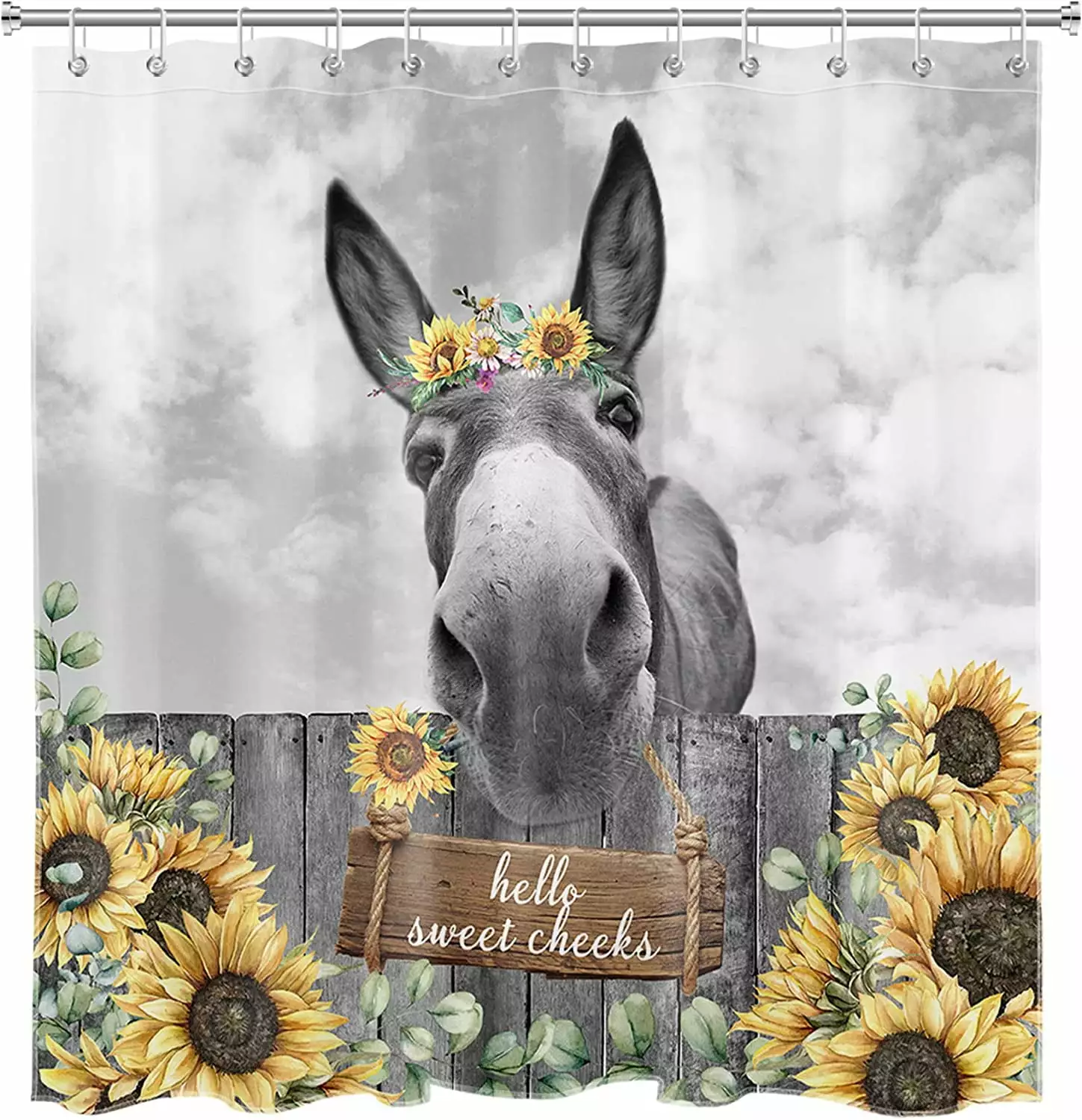 Newhomestyle Funny Donkey Shower Curtain Vintage Sunflower Yellow Floral 72X72 inches