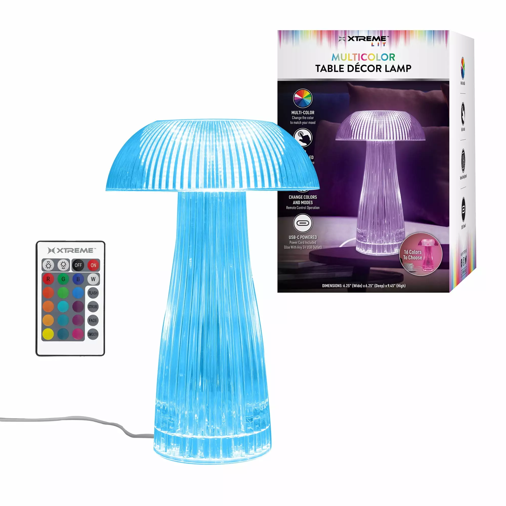 Xtreme Lit Neon Multi-Color Mushroom LED Touch Table Lamp Remote
