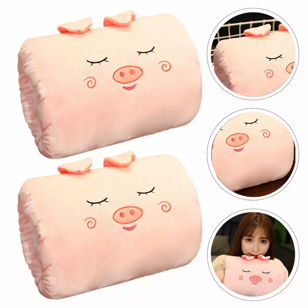 2pcs Cartoon Hand Cover Girl Plush Toy Pillows Warm Hand Pillow Set Frcolor