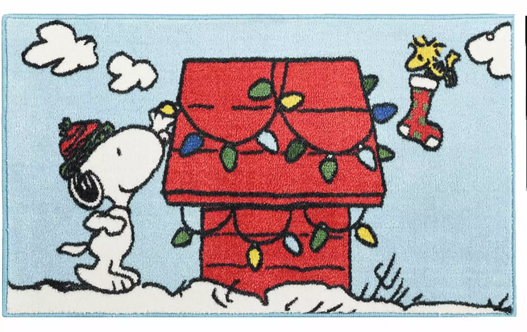 Peanuts Snoopy Woodstock Accent Rug 18x30 Christmas Dog Holiday Polyester Non-Skid Back