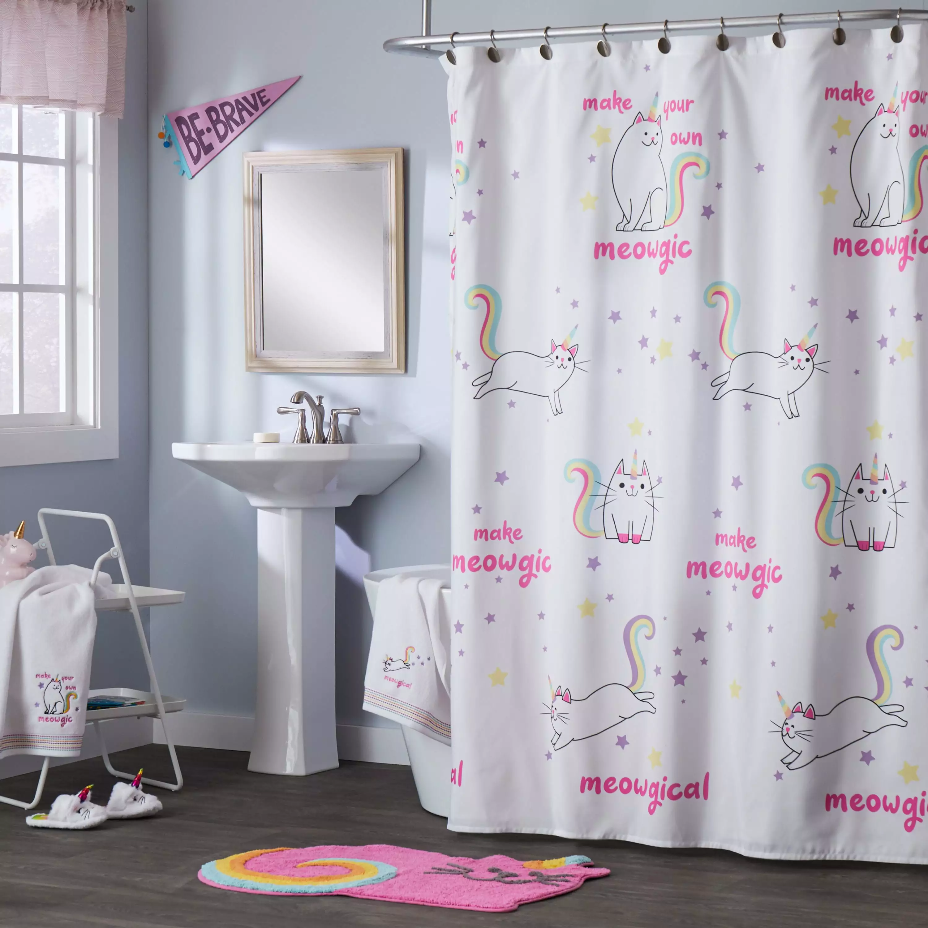 SKL Home Meowgical Shower Curtain - Whimsical Cat Design Fun Bathrooms 70x72 Inches