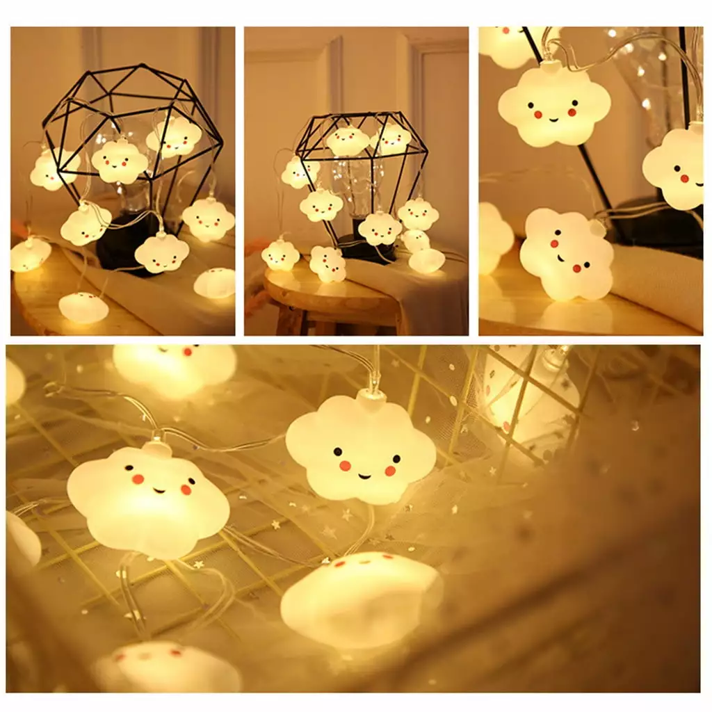 10 LED Smile Cloud String Lights 2M Children's Room Christmas Tree Easter Bedroom Garden Puya