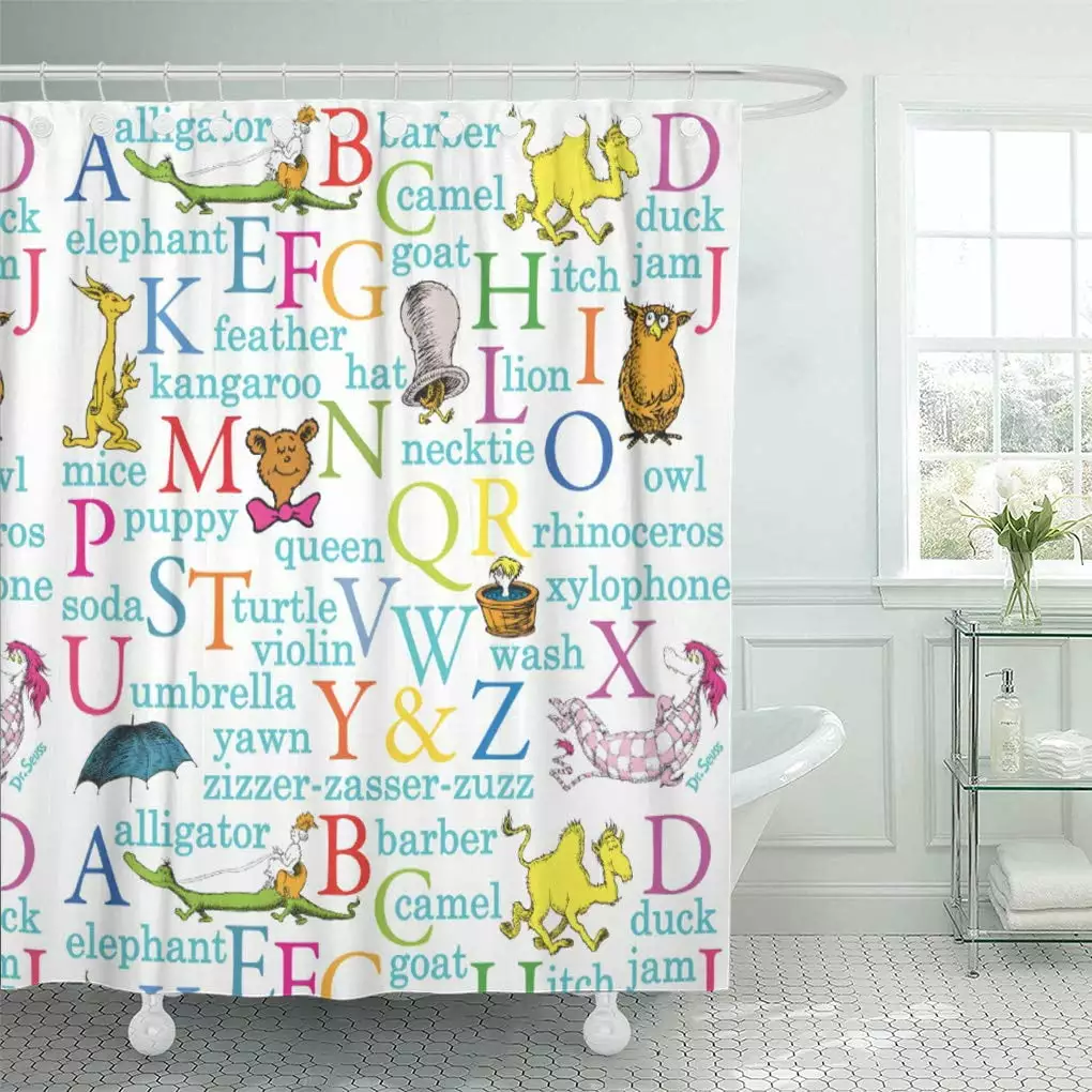 Libin Colorful Alphabet Dr Seuss ABC Pattern Words Shower Curtain 60x72 Inch Educational Bathroom Decor