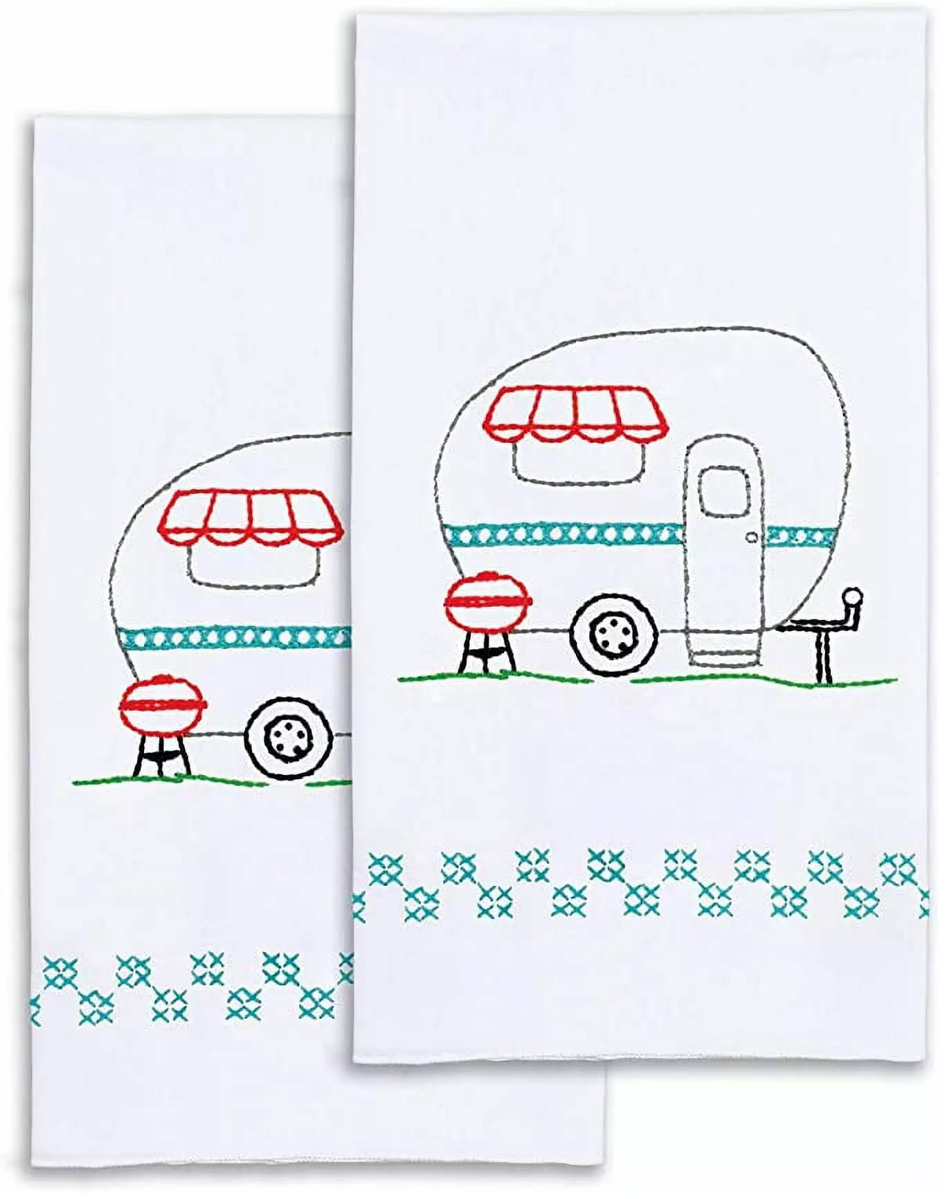 Jack Dempsey Decorative Hand Towel Pair 17x28 - Camper Themed Kitchen or Bath Towels