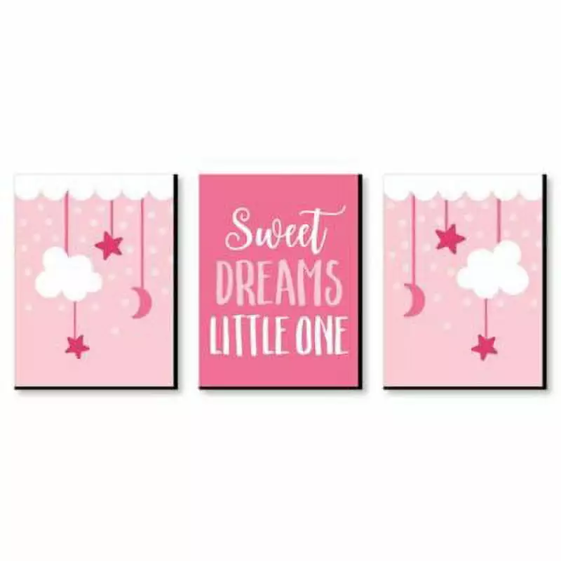 Big Dot Happiness Baby Girl Pink Nursery Wall Art Set 3 Prints 7.5 x 10 inches
