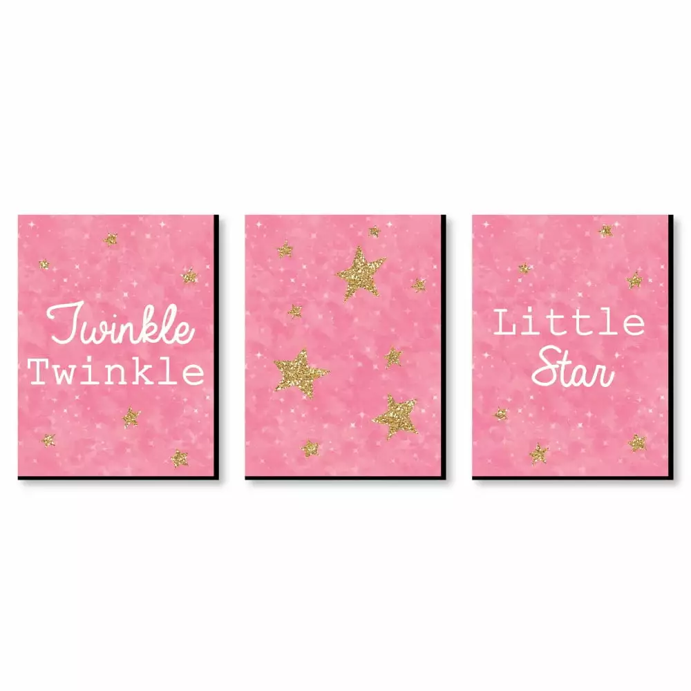 Big Dot Happiness Pink Twinkle Twinkle Little Star Baby Girl Nursery Wall Art Set 3 Prints 7.5x10 Inches