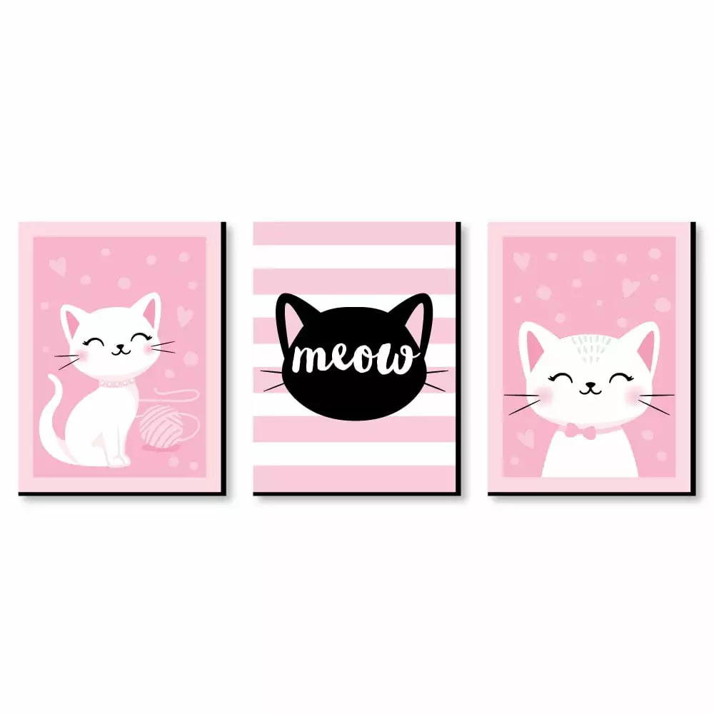 Big Dot Happiness Purr-fect Kitty Cat Nursery Wall Art Set 3 Prints 7.5 x 10 inches