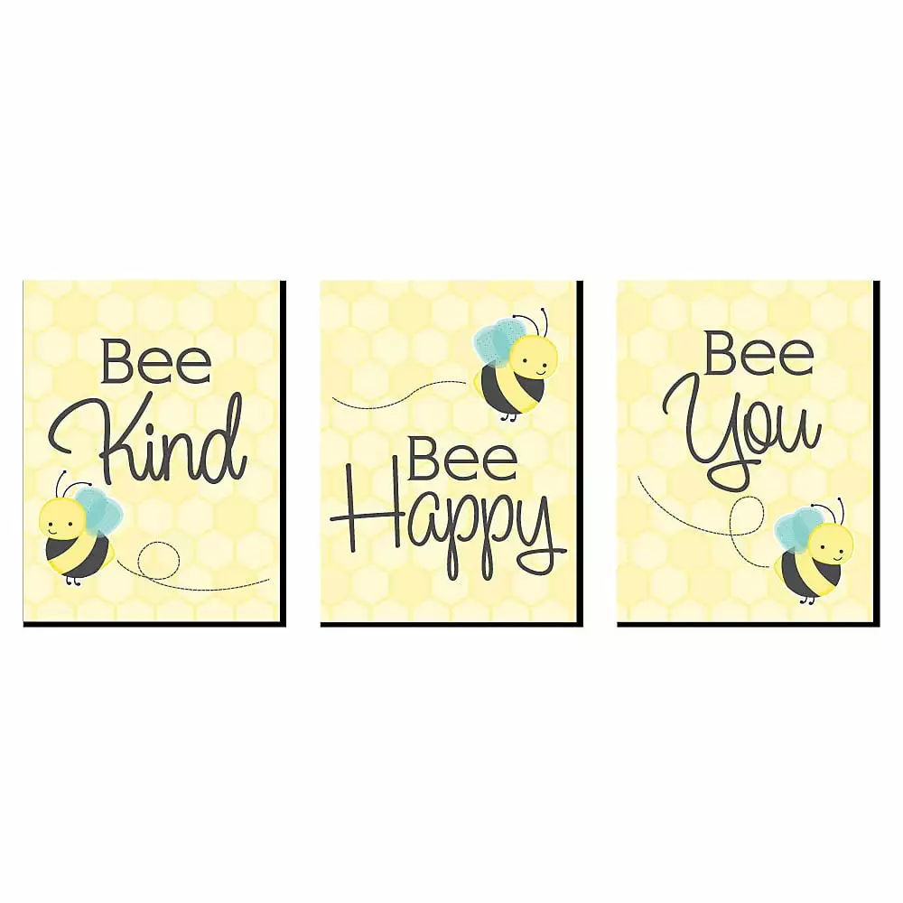 Big Dot Happiness Honey Bee Nursery Wall Art Set 3 Prints 7.5x10