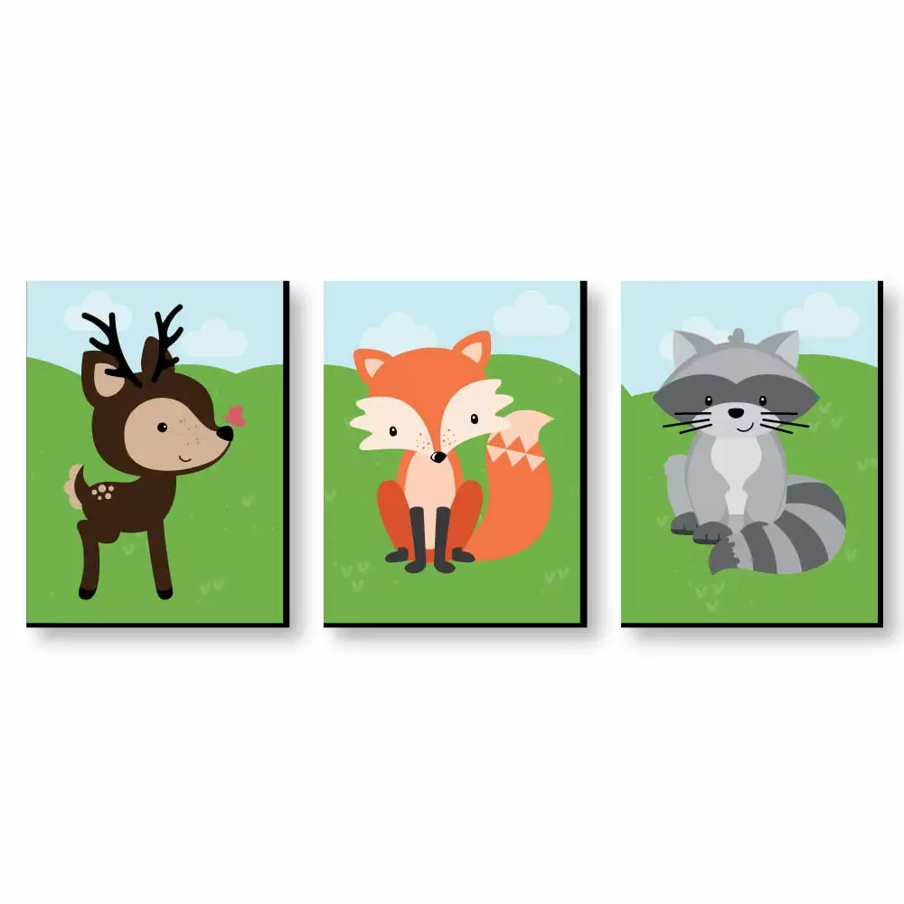 Big Dot Happiness Woodland Creatures Gender Neutral Forest Animal Nursery Wall Art Set 3 Prints 7.5 x 10 Inches