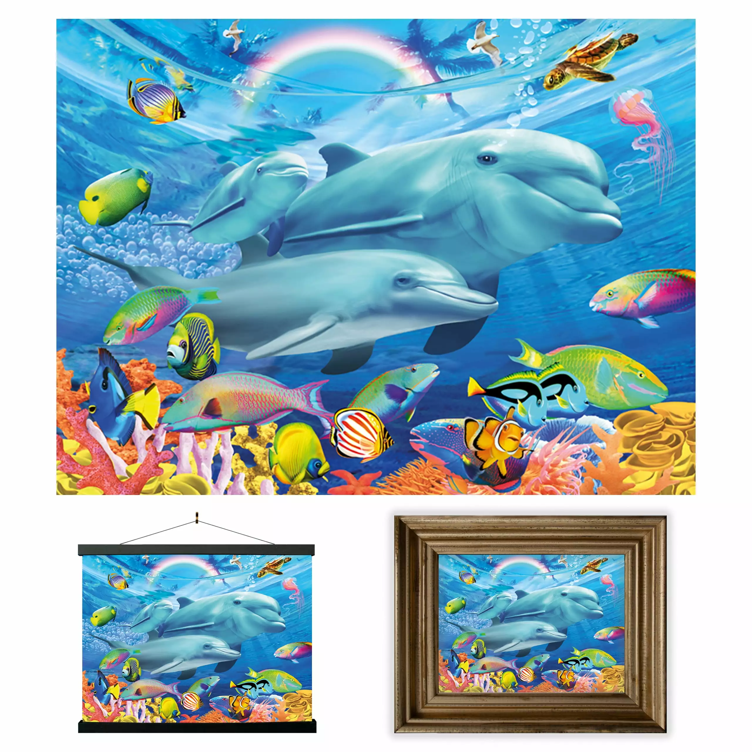 3D LiveLife Lenticular Wall Art Dolphin Family Ocean Poster Michael Searle