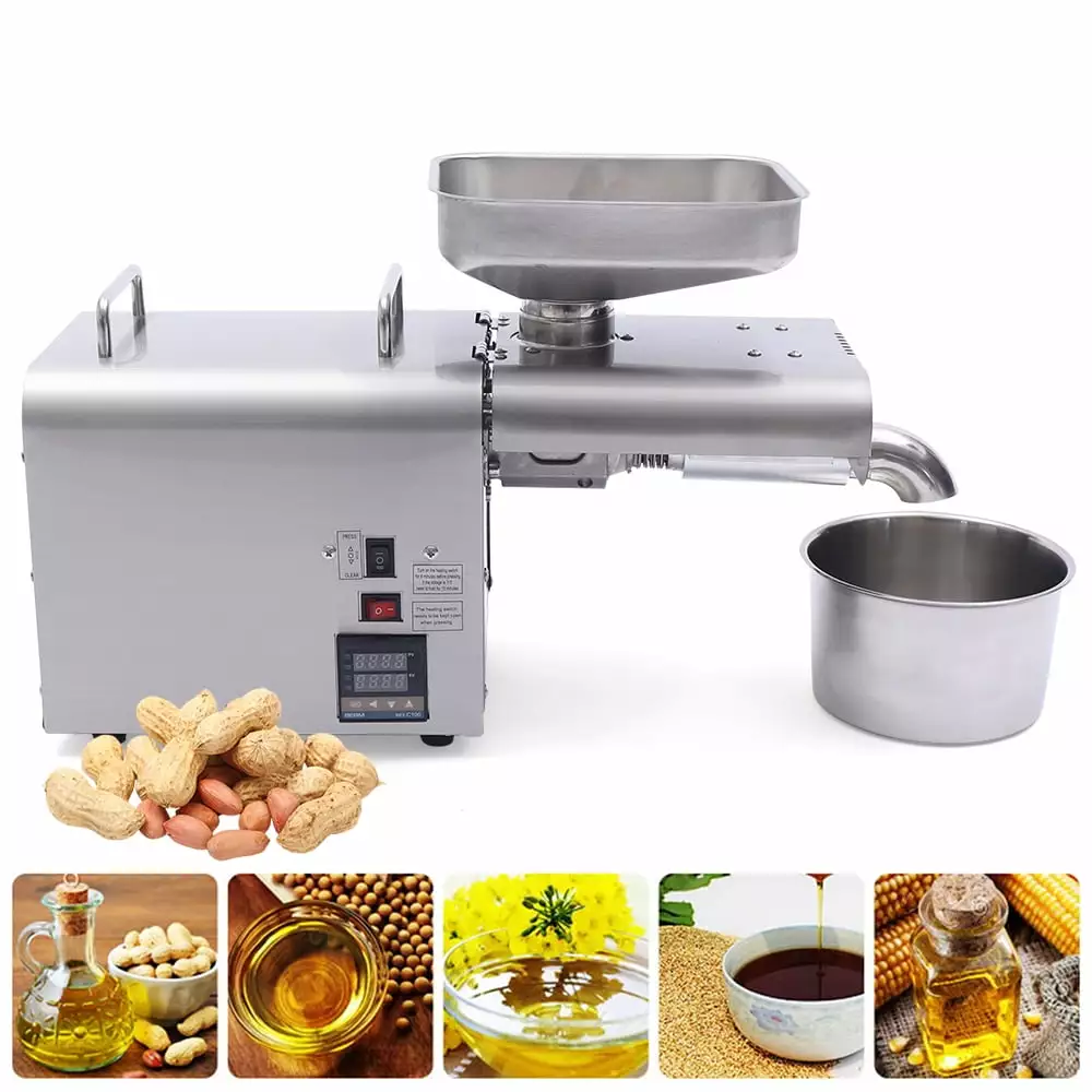 ANQIDI Oil Press Machine Stainless Steel Auto Oil Extractor Hot Cold Oil Presser Silver 110V Peanut Soybean Rapeseed