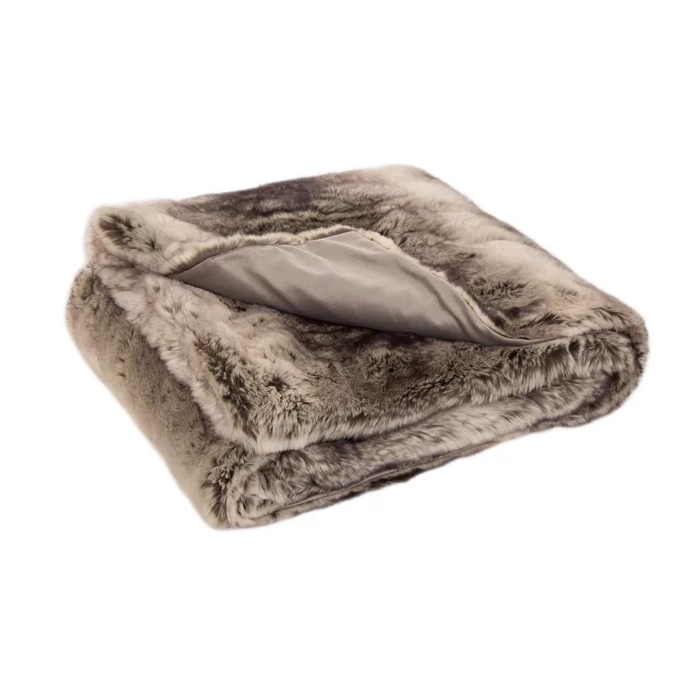 Glitzhome 60 Inch Ombre Gray Faux Fur Luxury Throw Blanket - Soft Gradient Color Decorative Bedroom Accent
